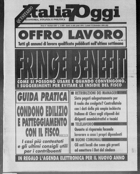 Italia oggi : quotidiano di economia finanza e politica